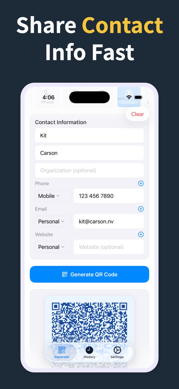 Create a QR code that starts with a phone number screenshot